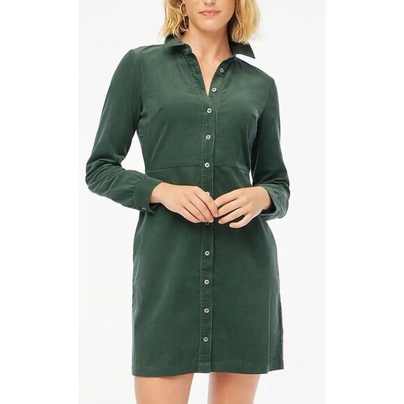 NWT J. Crew Womens Corduroy Collared Mini Shirtdress Green Size 12 - Picture 1 of 7